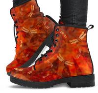 Dragonfly Burnt Orange Grunge-Classic boots, combat boots, Lace up Festival boots - MaWeePet- Art on Apparel