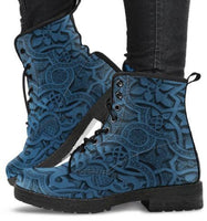 Vintage Blue Tatoo - Ankle Boots, Women's Lace Up, Combat boots, Classic Short boots - MaWeePet- Art on Apparel