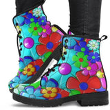Groovy Floral- Ankle Boots, Women's Shoes, Vegan Leather, Women's Lace Up, Classic Boots Lace up, Classic Short boot - MaWeePet- Art on Apparel