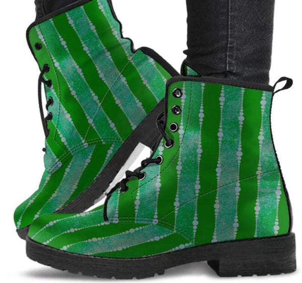 Ankle Boots, Unisex Lace Up, Combat boots, Classic Short boots- Green Christmas Mens and womans sizes available - MaWeePet- Art on Apparel