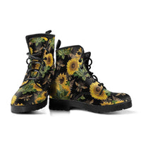 Bees and Sunflowers - Lace up Ankle, Flat Heel Combat Boots Lace up, Classic Short boots - MaWeePet- Art on Apparel