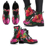 Tropical Hibiscus Flower- Ankle Boots, Women's Shoes, Vegan Leather, Lace up, Classic Short boots - MaWeePet- Art on Apparel