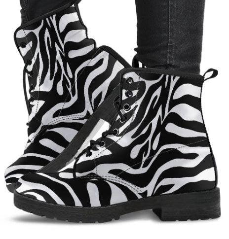 Zebra Print - Ankle Boots, Women's Shoes, Vegan Leather, Women's Lace Up, Handcrafted Boots - MaWeePet- Art on Apparel