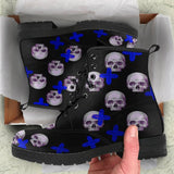Combat, Boots Lace up, Classic Short boots-Skulls Blue Cross, mens and womans - MaWeePet- Art on Apparel