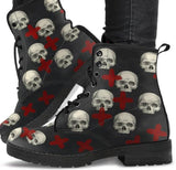 Combat boots, , Combat, Boots Lace up, Classic Short boots - Skulls red cross men and womans sizes - MaWeePet- Art on Apparel