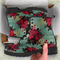 Combat Boots, Lace up, Classic Short boots- Grunge Roses - MaWeePet- Art on Apparel