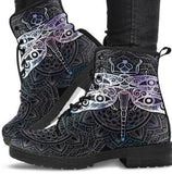 Dragonfly Mandala -Women's Boho Boots, Vintage Style Festival Combat, Hippie Boots Lace up, Classic Short boots - MaWeePet- Art on Apparel