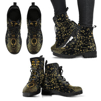 Gold Music Notes -Women's Boho Boots, Combat boots,  Festival Combat, Hippie Boots Lace up, Classic Short boots - MaWeePet- Art on Apparel
