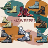 Turquoise Blossom-Women's Canvas Boots, Combat boots,  Style, Handcraft Boots, Combat Shoes, Hippie Boots - MaWeePet- Art on Apparel