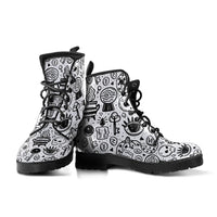 Ankle Boots, Women's Lace Up, Combat boots, Classic Short boot 'Witch Wicca White' - MaWeePet- Art on Apparel