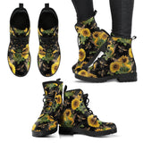 Bees and Sunflowers - Lace up Ankle, Flat Heel Combat Boots Lace up, Classic Short boots - MaWeePet- Art on Apparel