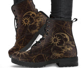 Mocka Brown Sun and Moon Angles-Women's Combat boots, , Combat, Vintage Hippie Lace up Boots - MaWeePet- Art on Apparel