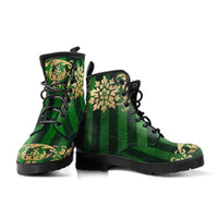 Ankle Boots, Unisex Lace Up, Combat boots, Classic Short boots-Christmas Green Striped Trim - MaWeePet- Art on Apparel