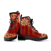Ankle Boots, Unisex Lace Up, Combat boots, Classic Short boots- Christmas Red with trim - MaWeePet- Art on Apparel