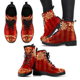 Ankle Boots, Unisex Lace Up, Combat boots, Classic Short boots- Christmas Red with trim - MaWeePet- Art on Apparel