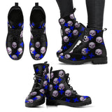 Combat, Boots Lace up, Classic Short boots-Skulls Blue Cross, mens and womans - MaWeePet- Art on Apparel