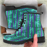 Combat, Boots Lace up, Classic Short boots -Skeletons Blue - MaWeePet- Art on Apparel