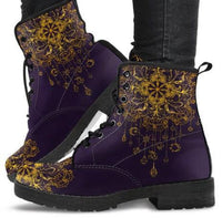 Lotus Mandala Dreamcatcher -Women's Boho Boots, Combat boots,  Festival Combat, Hippie Boots Lace up, Classic Short boots - MaWeePet- Art on Apparel
