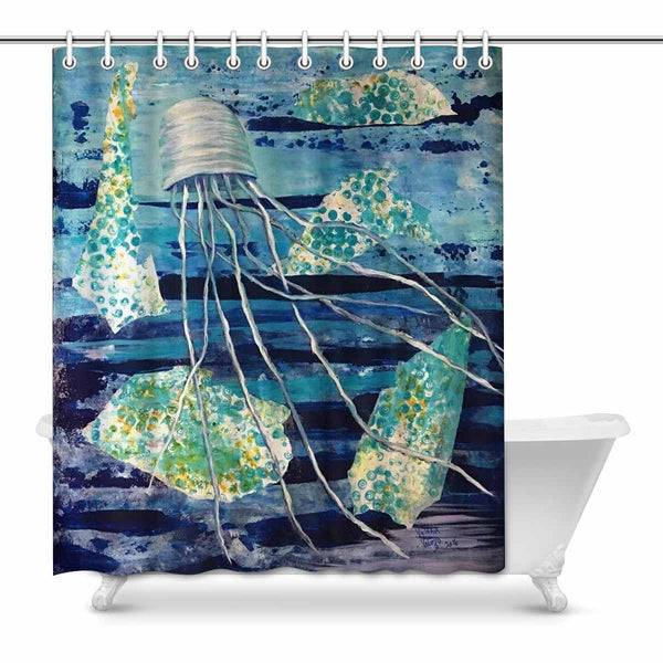 Shower Curtain for standard sized bath tubs, fitted with C-shaped curtain hooks - MaWeePet- Art on Apparel