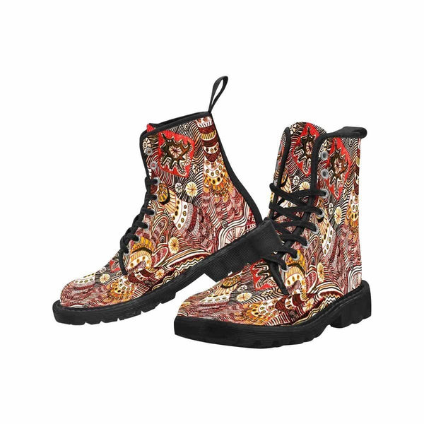 Erica Scorched-Women's vegan friendly colorful, Festival, Combat, Hippie, Bohemian Canvas Boots - MaWeePet- Art on Apparel