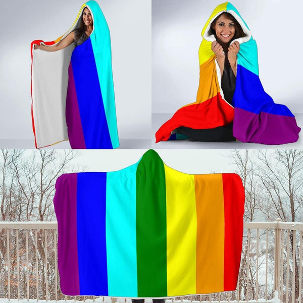 Rainbow Hooded Blanket- Rainbow Flag Unisex Pride, LGBTQ, Gay Pride - MaWeePet- Art on Apparel