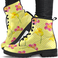 Yellow Flowers - Womans flat heeled vintage lace up boots Lace up, Classic Short boots - MaWeePet- Art on Apparel