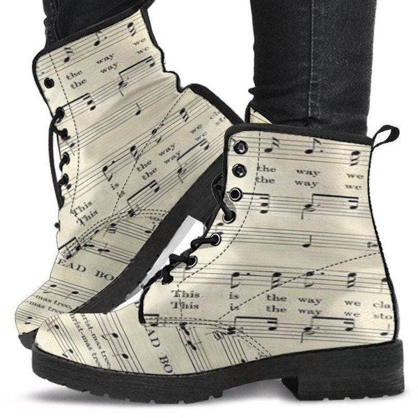 Musical Boots -Combat, Hippie Boots vegan Leather Lace up, Classic Short boots - MaWeePet- Art on Apparel