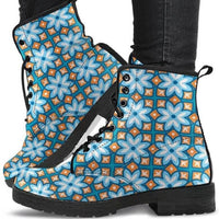 Blue and Orange Tile-Combat boots, Festival Combat, Boho Hippie Boots - MaWeePet- Art on Apparel
