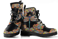 Ankle Boots, Women's Lace Up, Combat boots, Classic Short boots-Dragonfly Rainbow - MaWeePet- Art on Apparel
