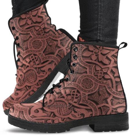 Vintage Tattoo brown - Leather Boots for Women - MaWeePet- Art on Apparel